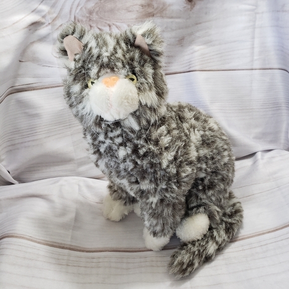 Vintage Royal Plush Gray White Marled Spotted Kitty Cat Plush 12 Inch Stuffed - Picture 2 of 10